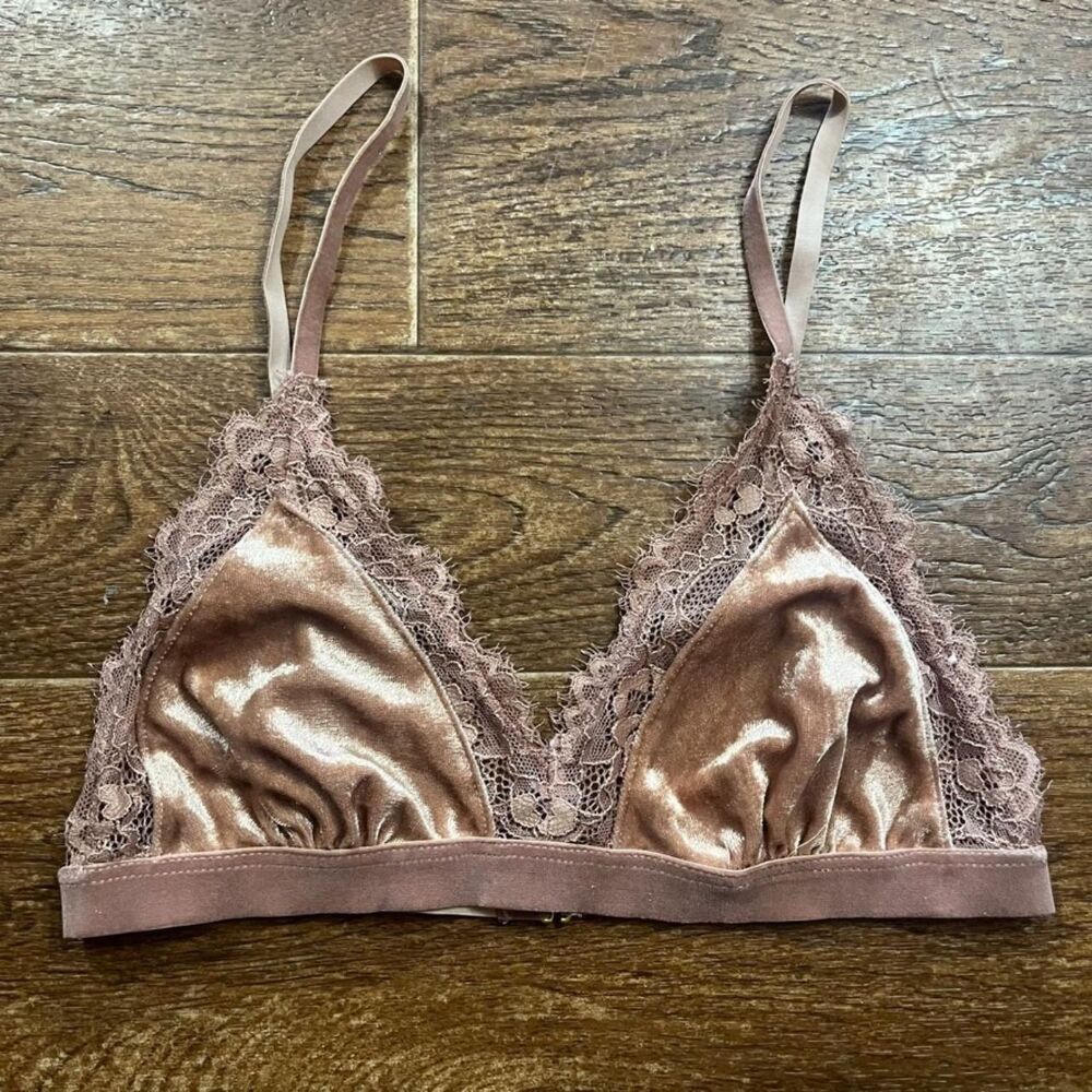 Velvet Lace Bralette Dusty Pink Romantic Whimsygoth Triangle Adjustable Straps